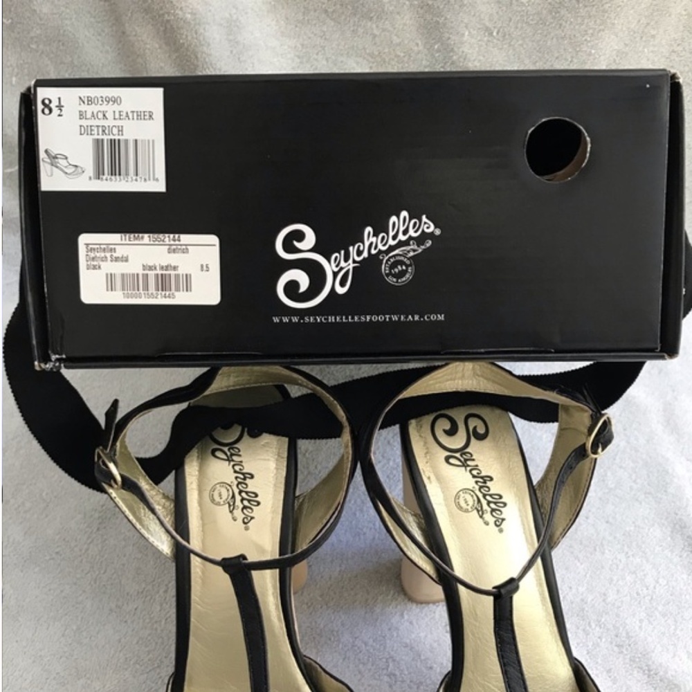 Seychelles Leather Sandals 5 inch Heels Size 8.5 Black Platform High Heel New - Picture 13 of 14